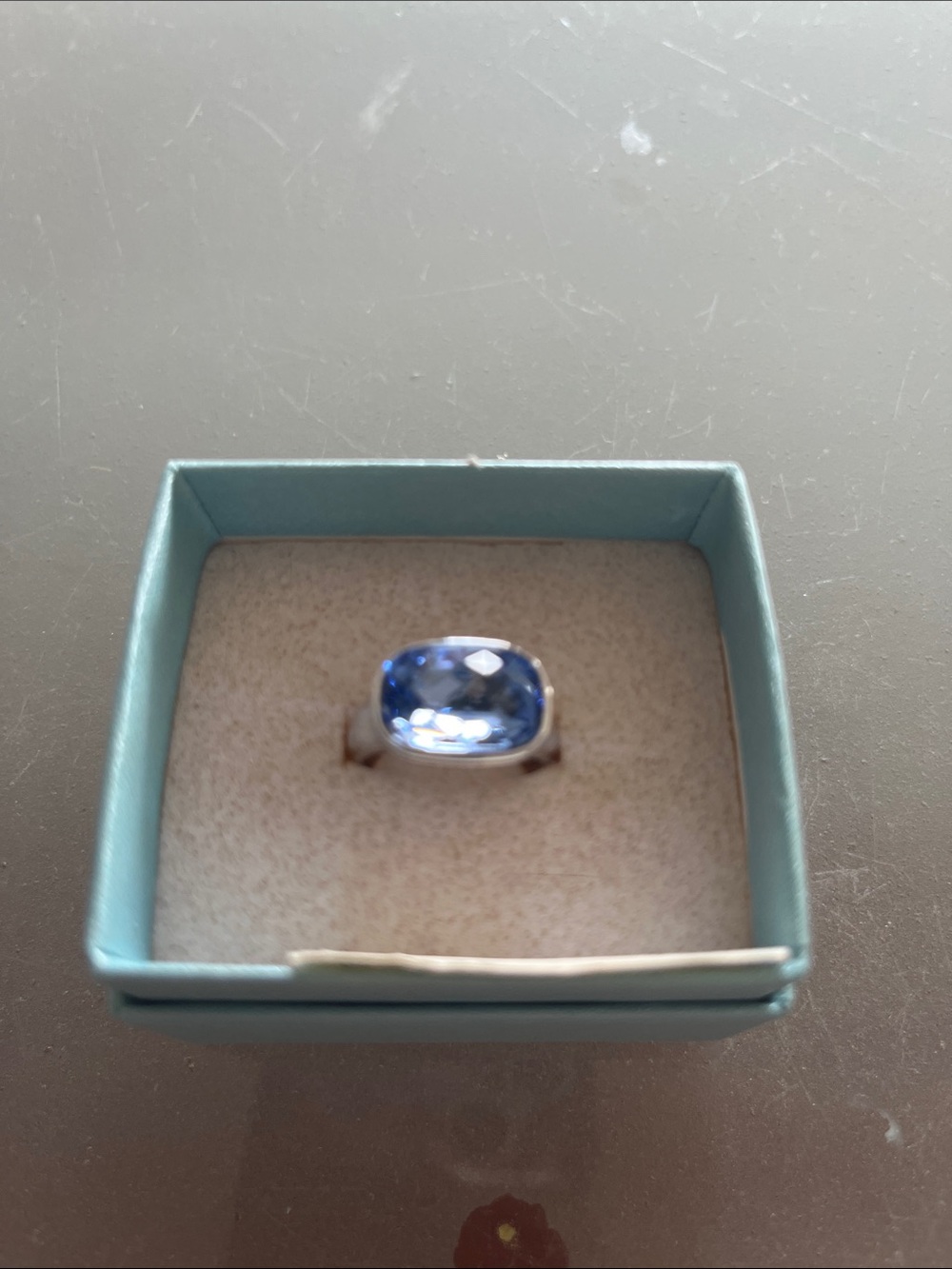 Touchstone Crystal Silver Ring with Cushion Purple